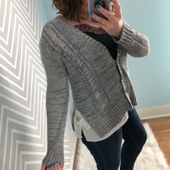 Guess Gray Layered Distressed Cardigan Size Small - Picture 8 of 8